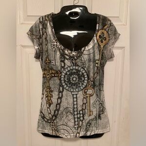 CACHE Chain Print Stretch Top, T-Shirt, Blouse Sz SM